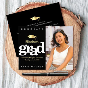 Budget Photo Black Gold Pet Afstuderen Uitnodiging