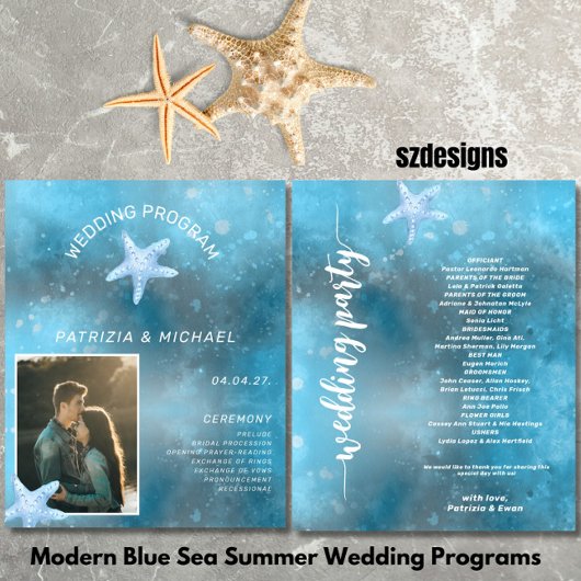 Budget Photo Blue Sea Summer Wedding Programme