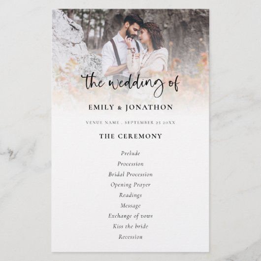 Budget Photo Moderne Script Wedding Program (Voorkant)