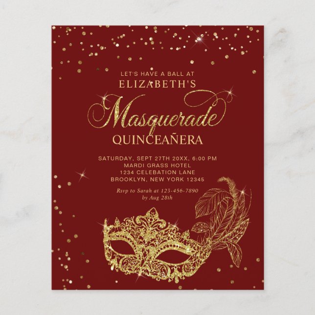 BUDGET Photo Red Gold Masquerade Quinceañera (Voorkant)