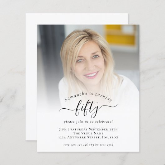 Budget Photo Script 50th Birthday Party Invitation (Voorkant / Achterkant)