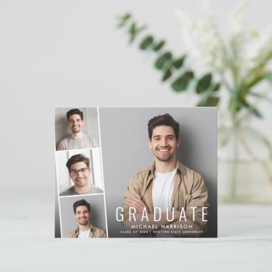 Budget Photo Strip Graduparty Uitnodiging (Staand voorkant)