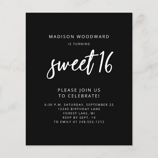 Budget Photo Sweet 16 Birthday Party Invitation (Achterkant)