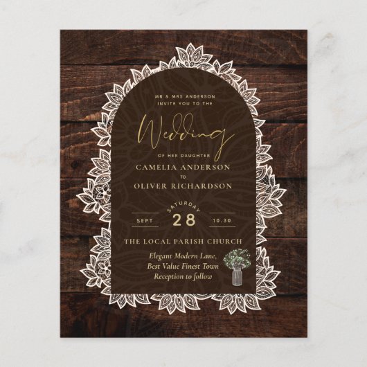 Budget Photo Wedding Invitation Rustic Lace Wood Flyer (Voorkant)