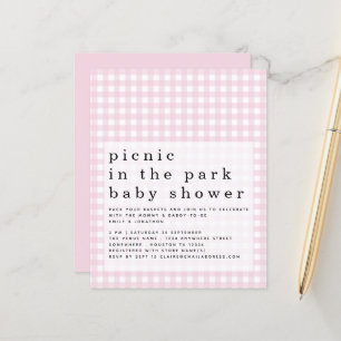 Budget Picnic Park Baby shower Pink Gingham Invite