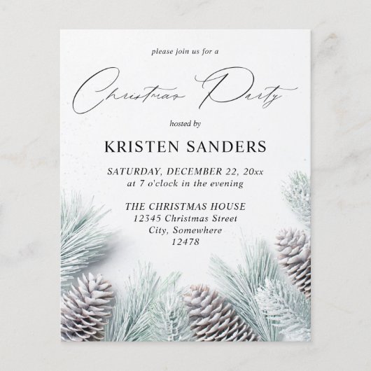 Budget Pine Cone & Snow Kerstparty Flyer (Voorkant)