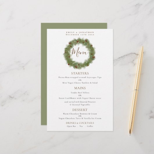 Budget Pine Cone Wreath Christmas Mariage Menu (Devant/Arrière en situation)