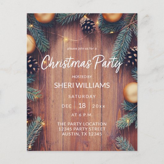 Budget Pine & Gold Ornament Rustige Kerstparty Flyer (Voorkant)