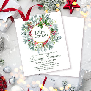 Budget Pine Holly Berry 100th Verjaardag Uitnodigi