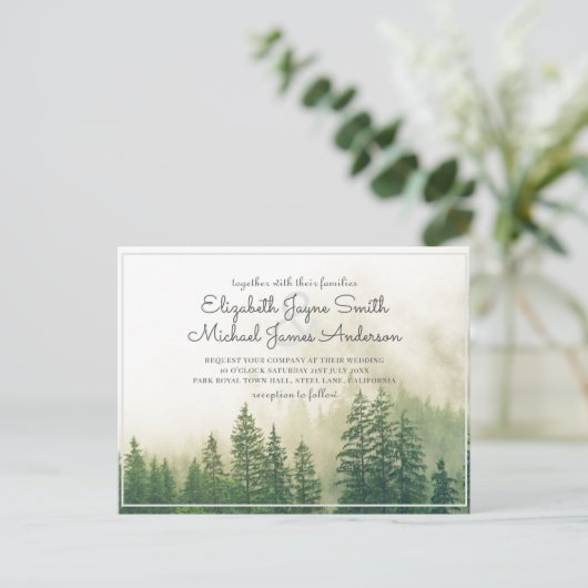 Budget Pine Trees Mariage Invitations Forêt (Debout devant)