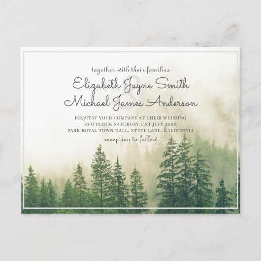 Budget Pine Trees Mariage Invitations Forêt (Devant)