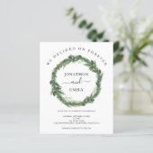 Budget Pine Wreate Kerstbruiloft Uitnodiging (Staand voorkant)