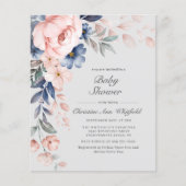 Budget Pink Blue Floral Baby shower Uitnodiging (Voorkant)