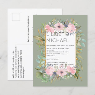 BUDGET Pink Blush Floral Sage Greenery Wedding Briefkaart