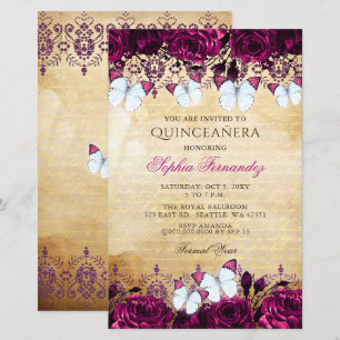 Budget Pink Butterfly Quinceañera Uitnodiging