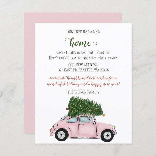 Budget Pink Christmas Tree Car Moteur Carte de vac (Devant / Derrière)