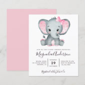 BUDGET Pink Elephant Baby shower Uitnodiging (Voorkant / Achterkant)