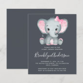 BUDGET Pink Elephant Baby shower Uitnodiging (Voorkant / Achterkant)