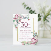 Budget Pink Floral 30th Birthday Invitation (Staand voorkant)
