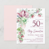 Budget Pink Floral 50th Birthday Uitnodiging (Voorkant / Achterkant)