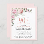 Budget Pink Floral 90th Birthday Invitation (Voorkant / Achterkant)