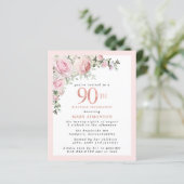 Budget Pink Floral 90th Birthday Invitation (Staand voorkant)