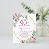 Budget Pink Floral 90th Birthday Invitation (Staand voorkant)