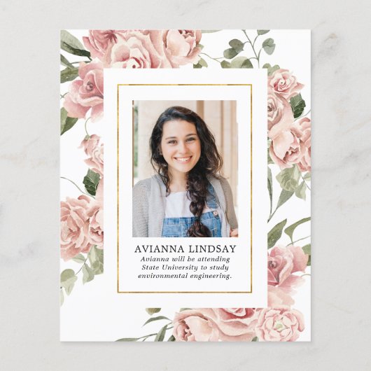 Budget Pink Floral Foto Back Graduparty Flyer (Achterkant)