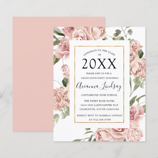 Budget Pink Floral Gradual Party Uitnodiging (Voorkant / Achterkant)