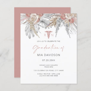Budget Pink Floral Nursing Afstuderen Invitation