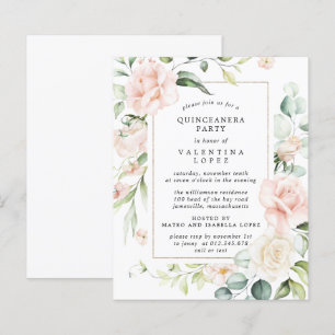 Budget Pink Floral Quinceanera Party Uitnodiging