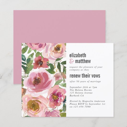 Budget Pink Floral Vow Renewal Uitnodiging (Voorkant / Achterkant)