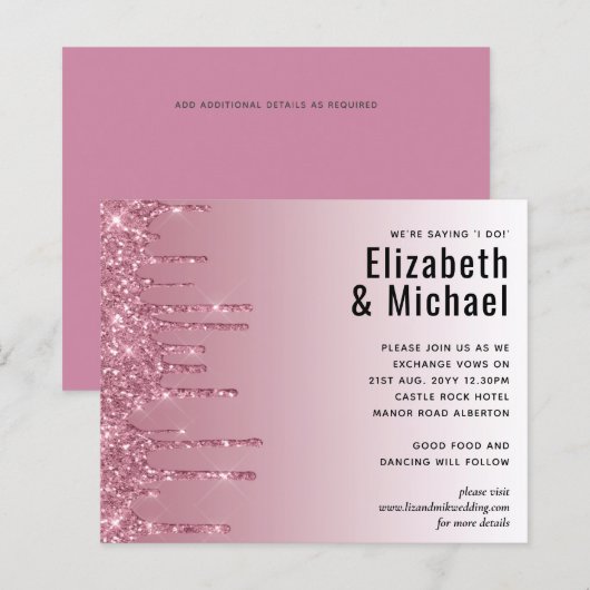 BUDGET Pink Glitter Wedding Invitting (Voorkant / Achterkant)