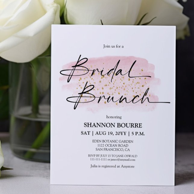 Budget Pink Gold Elegant Bridal brunch Uitnodiging (Creator heeft geüpload)