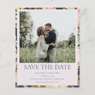 Budget Pink Navy Floral Photo Enregistrer La Carte