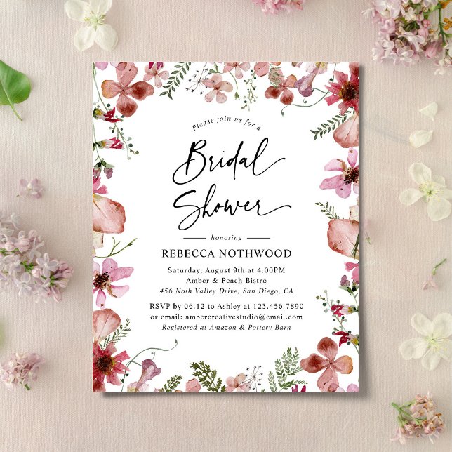 Budget Pink Peach Flora Bridal Shower Uitnodiging (Creator heeft geüpload)