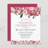 Budget Pink Peony Floral Wedding Invitation (Voorkant / Achterkant)