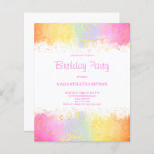 Budget Pink Rainbow Confetti Verjaardagsuitnodigin (Voorkant / Achterkant)