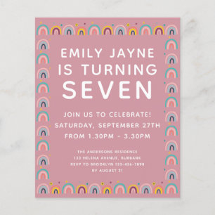 BUDGET Pink Rainbows Birthday Party Uitnodiging