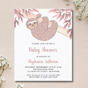 Budget Pink Sloth Baby shower Invitation