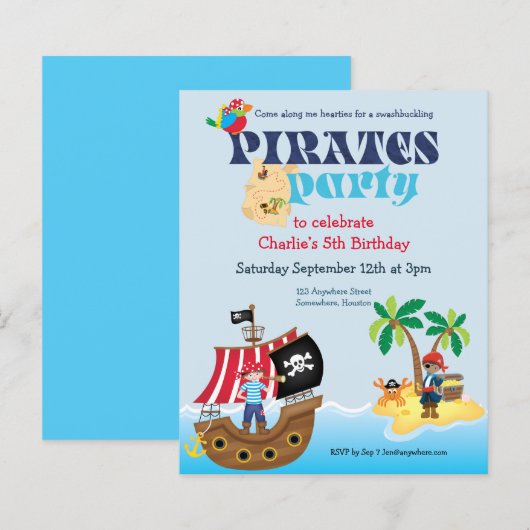 Budget Pirates Kids Birthday Party Invitation (Voorkant / Achterkant)