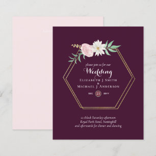 BUDGET Plum and Coral Floral Wedding Invitation