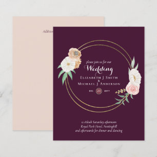 BUDGET Plum and Coral Floral Wedding Invitation