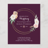 BUDGET Plum and Coral Floral Wedding Invitation (Voorkant)
