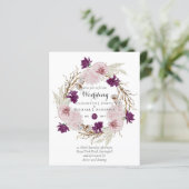 Budget Plum Blooms Blush Wreath Wedding Invites (Staand voorkant)