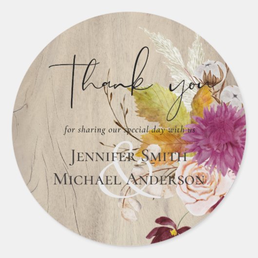 BUDGET Plum Cinnamon Wedding Herfst Florals Ronde Sticker (Voorkant)