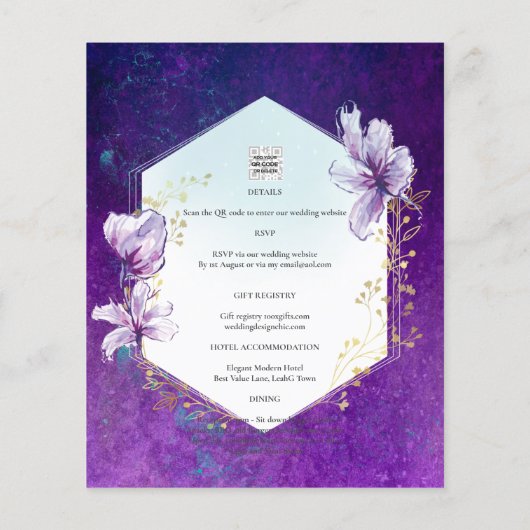 Budget Plum Paarse Floral PHOTO OVERLAY Weduwschap Flyer (Achterkant)