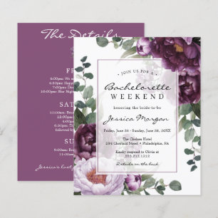 Budget Plum Peonies Bachelorette Party Invitation