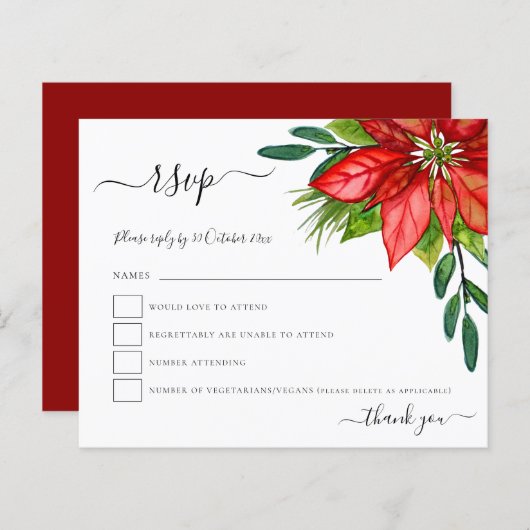 Budget Poinsettia Foliage kerstbruiloft RSVP (Voorkant / Achterkant)