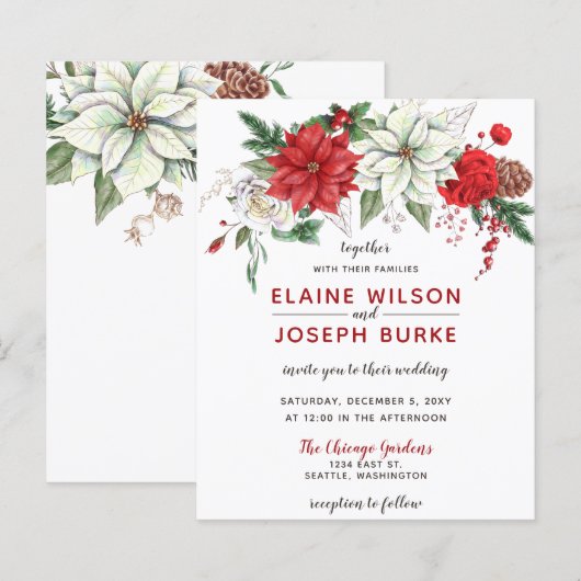 Budget Poinsettia Pine cone Wedding Uitnodiging (Voorkant / Achterkant)